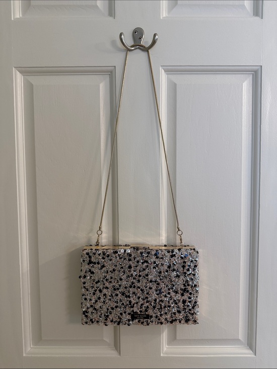 kate spade Handbags - kate spade Silver and Black Sequin Evening Clutch with Chain Strap